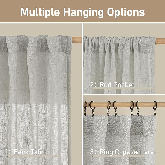 Faux Linen Curtains 63 inches Long - Image 2