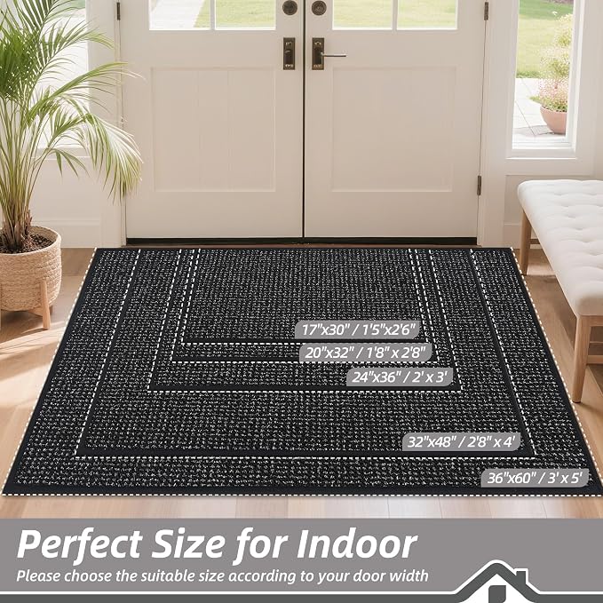 BEQHAUSE Dirt Trapper Door Mat 24" x 36", Non-Slip Washable Doormats, Low - Image 2