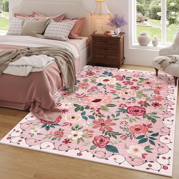 DUKINO 5x7 Area Rugs, Floral Washable Rug - Image 4