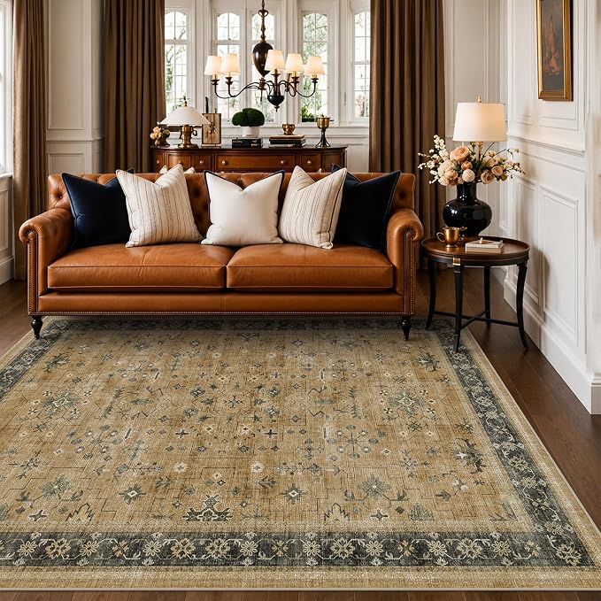 Rustic Taupe Area Rug 5x7 for Living Room by HazoHaus