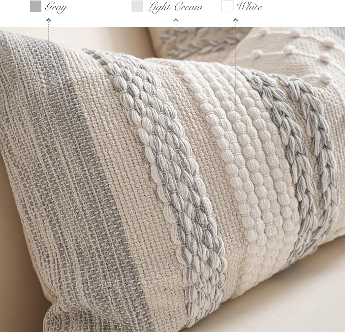 Gray Decorative Lumbar Pillow Cover 14x24, Farmhouse Lumbar Throw Pillow - Image 3
