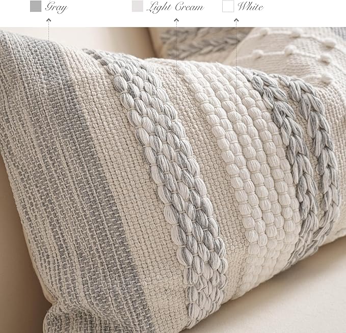 Gray Boho Decorative Throw Pillow Cover 18x18 Square Farmhouse Accent Cushion - Image 3