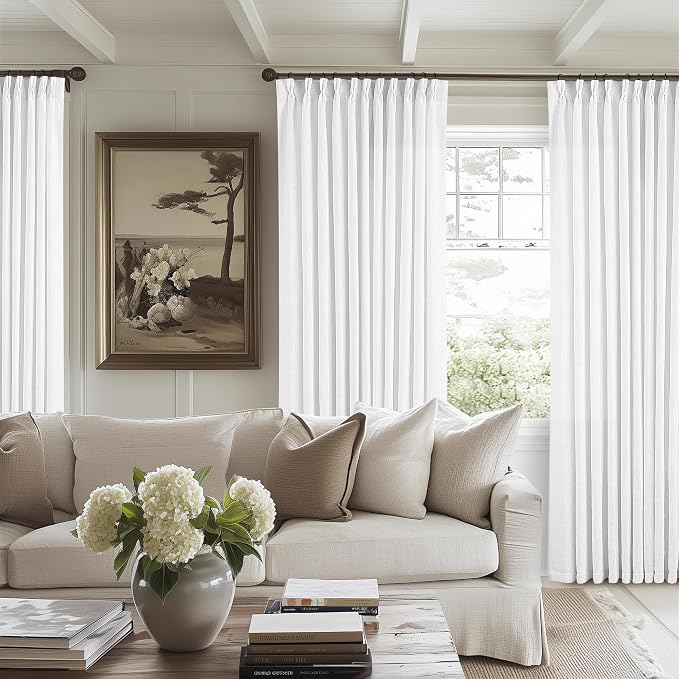 Snow White Pinch Pleat Semi Sheer Linen Curtains W70xL96 1 Panel | Light - Image 5