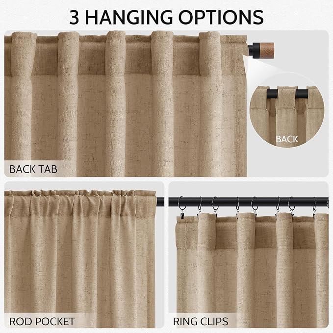 Sand Beige Linen Curtains 80 Inch Length - Image 2