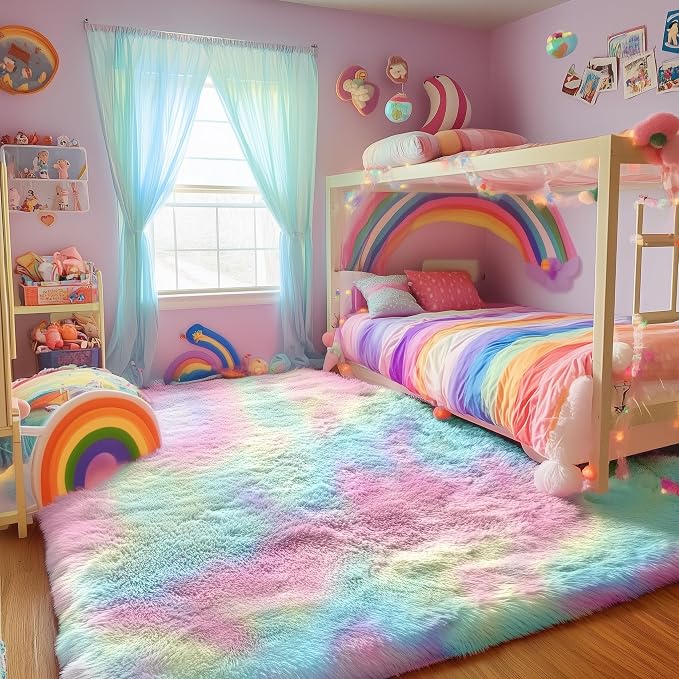 Fluffy Vibrant Area Rugs for Girls Bedroom, Plush Shaggy Colorful Rugs for Kids - Image 9