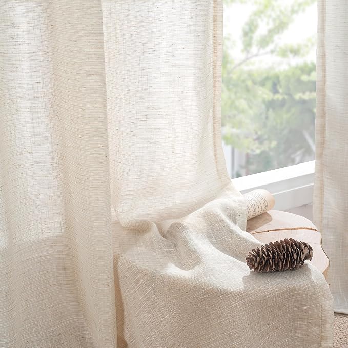 BGment 80 Inches Long Linen Semi Sheer Curtains - Image 7