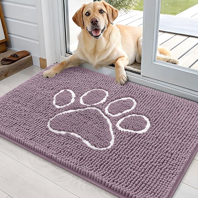 OLANLY Dog Door Mat for Muddy Paws 36x24, Paw Print Design Chenille Mud Mat | by OLANLY