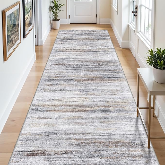 4x9 Wide Washable Runner Rug: Easy-to-Clean Runners Beige Grey | Stain&Water by WIEVEDENS