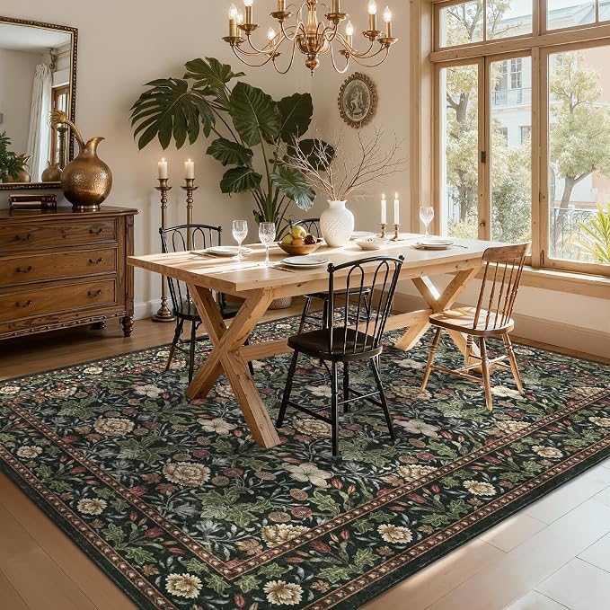 GarveeHome Washable Area Rug 6x9, Soft Vintage Floral Bedroom Rug Non Slip Low - Image 2