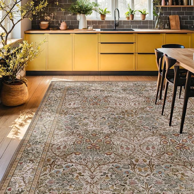 Vintage Moss Green Living Room Rug, 7x10 Washable Large Area Rugs - Image 3
