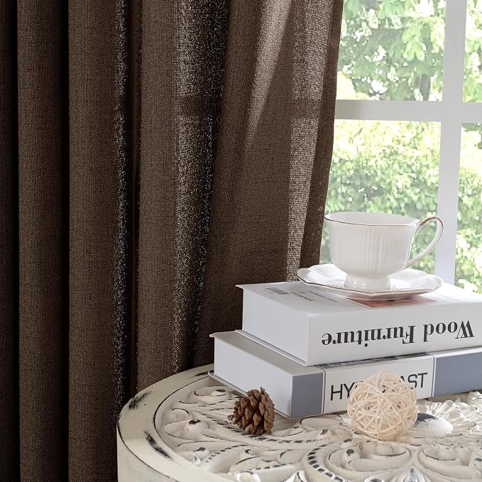 YoungsTex Brown Linen Curtains 63 Inches Length 2 Panels - Image 8