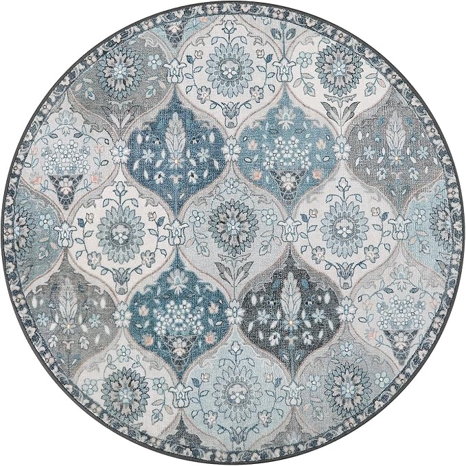 Lahome Moroccan Washable Round Rugs, Soft Vintage Round Rug 4ft Ultra-Thin | - Image 2