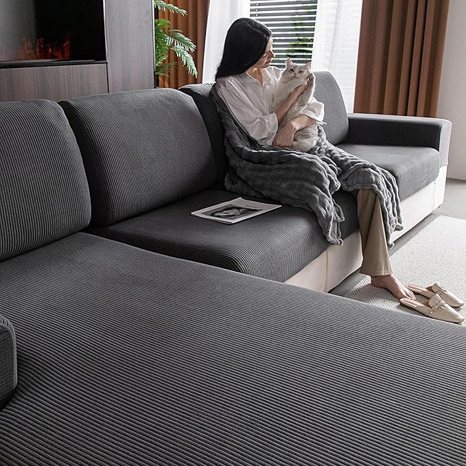OHSIO Sectional Couch Covers, Wear Resistant Stretch Sofa Covers Washable Soft by OHSIO