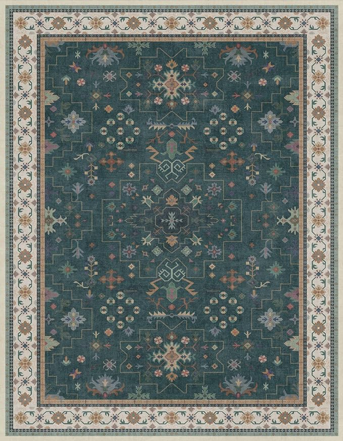 Vintage Dark Green 7x9 Dining Room Rugs - Image 3