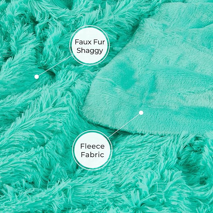 Tuddrom Decorative Extra Soft Faux Fur Throw Blanket 70"x78",Solid Reversible Fuzzy Lightweight Long Hair Shaggy Blanket,Fluffy Cozy Plush Fleece Comfy Microfiber Blanket for Couch Sofa Bed,Teal Blue