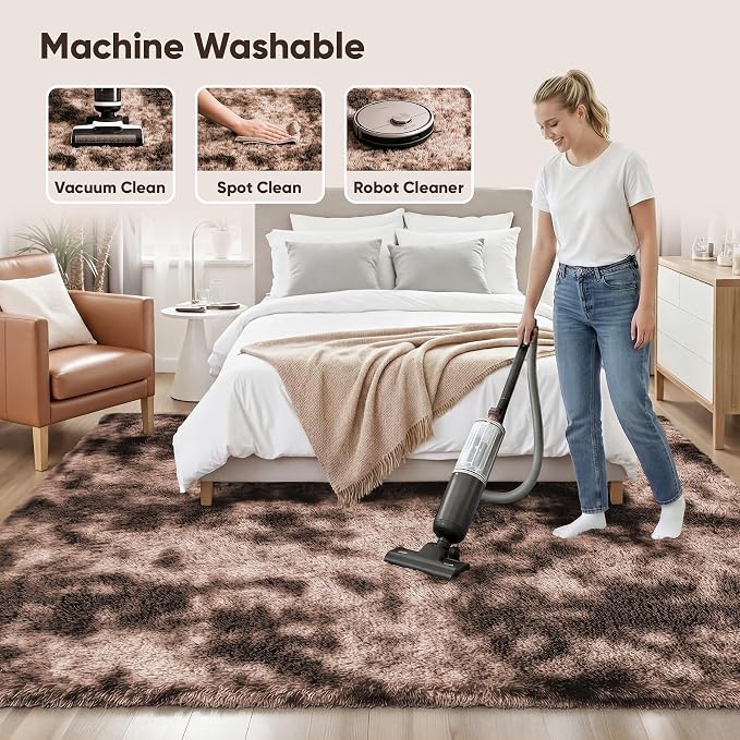 PLHXFR 5x7 Area Rug Living Room: Fluffy Bedroom Soft Shag Rug Coffee Brown | - Image 8