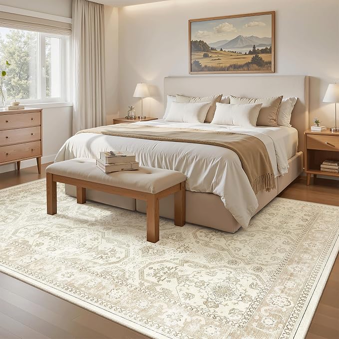 Soalmost 5x8 Area Rug Low Pile Washable Trendy Faded Style Rug, Foldable Stain - Image 4