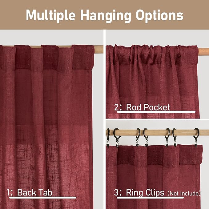 Red Linen Curtains 40 Inch Length - Image 3