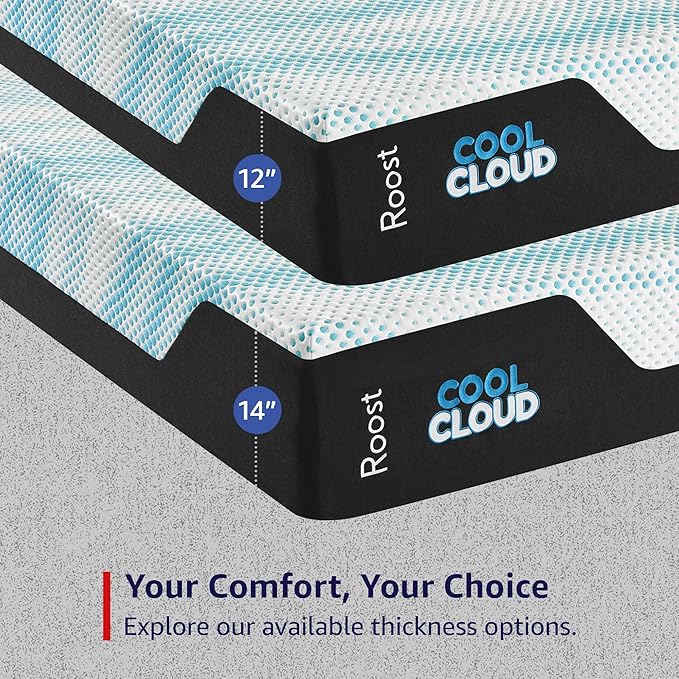 ROOST SLEEP Memory Foam Mattress, 12-Inch Twin – Cool Cloud Gel Foam Bed for Supportive Comfort and Pressure Relief – Soft, Breathable Cover for Restful Sleep