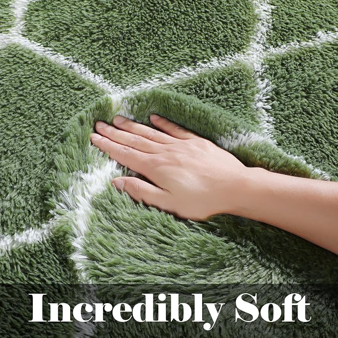 6x9 Area Rugs for Living Room Bedroom, Fluffy Olive Green and White Rug | - Image 2