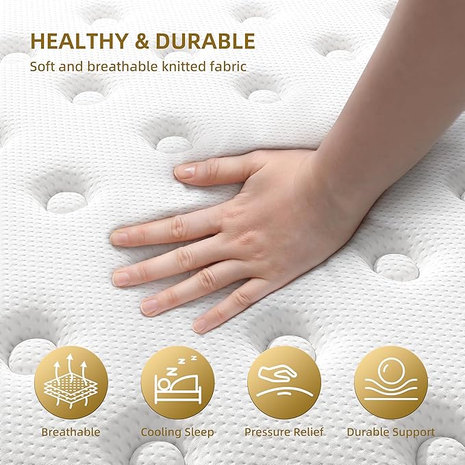 Twin Mattress, 12 Inch Cooling Gel Memory Foam Mattress, Innerspring Hybrid in a Box with Pocket Springs for Pressure Relief and Breathable Medium Firm Feeling with CertiPUR-US Certified Foam