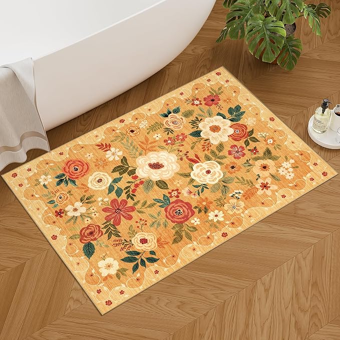 DUKINO 2x3 Entryway Rug, Floral Door Mat Soft Washable Rug Non Slip, - Image 8