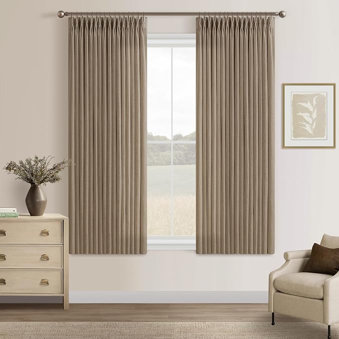 Thick Linen Pinch Pleat Dark Brown Semi Sheer Privacy Curtains 63 Inch Long | by Twodrapes