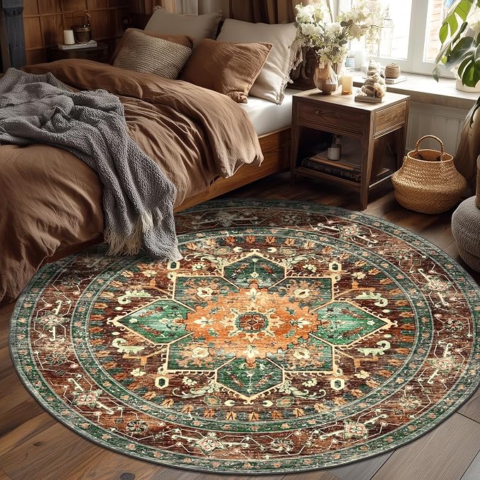 Yamaziot 6FT Round Large Area Rug, Non-Slip Washable Boho Living Room Rug | - Image 6