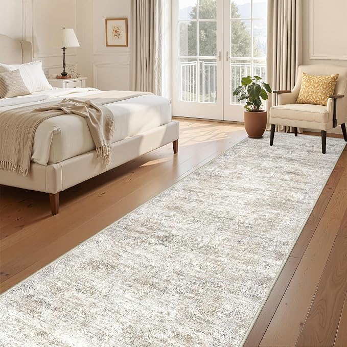 3x10 Runner Rug Non Slip, Washable Hallway Runner Rug, Taupe | Long Neutral Rugs by Restydon