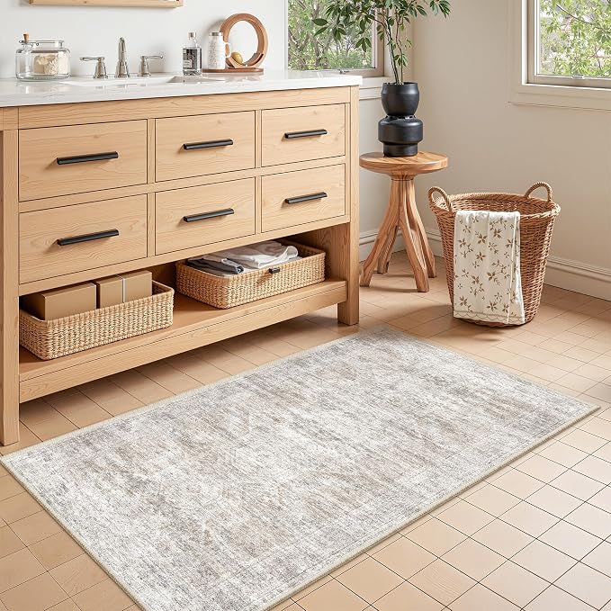 2x4 Rug Runners for Hallways Non Slip, Taupe | Washable Rugs for Kitchen by Restydon