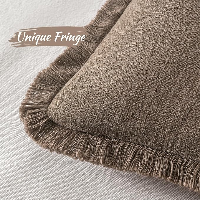 MIULEE Linen Decorative Fall Euro Throw Pillow Covers Cocoa Brown 26x26 | Set - Image 3