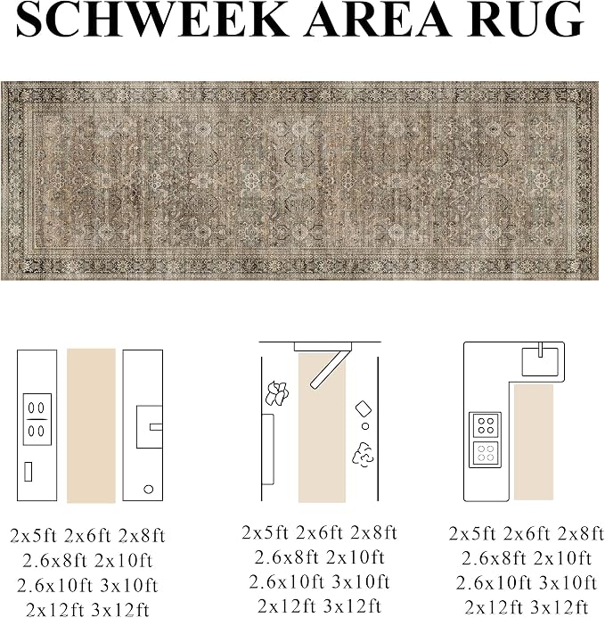Schweek 3x7 Hallway Runner Rugs Washable Non Slip Kitchen Runners Brown | - Image 2