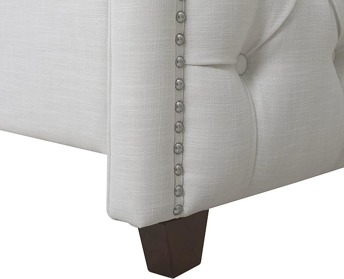 Jennifer Taylor Home Marcella Upholstered Shelter Headboard Bed Set, King, Antique White Polyester