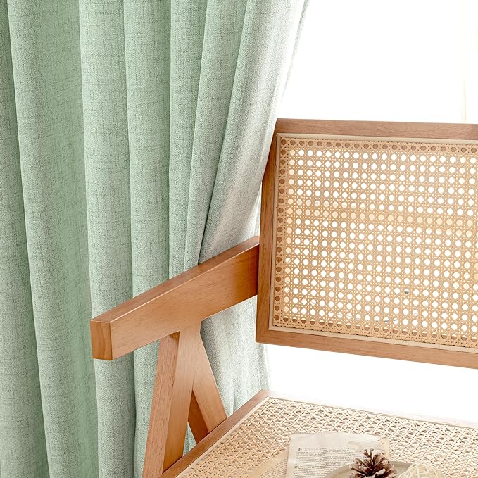 YoungsTex Sage Green Kitchen Window Curtains, Short Linen Drapes - Image 5