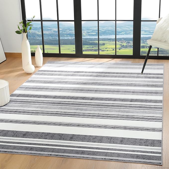 Area Rug 4x6 Grey Rug Washable Rugs Non Slip Low Pile Small Carpet - Image 4