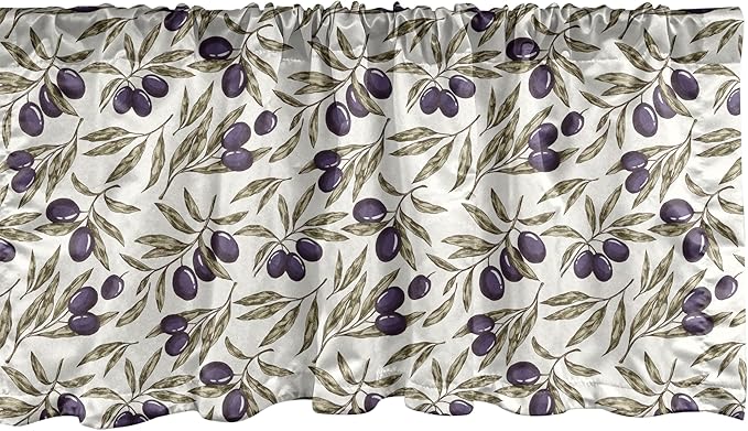 Ambesonne Olive Window Valance Pack of 2, Digitally Generated Hand Drawn Style Botanical Blossoms, Rod Pocket Curtain Valances for Kitchen Bedroom, 42" X 12", Quartz Taupe