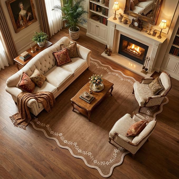 GarveeHome 5x7 Scalloped Area Rug Brown Washable Bedroom Living Room Rug | Soft - Image 8