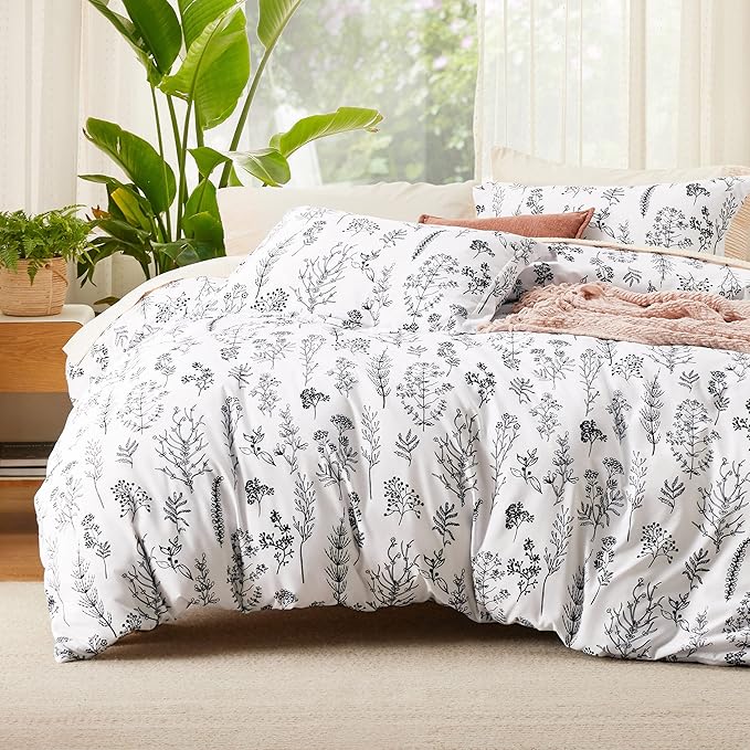 Bedsure Twin/Twin XL Comforter Set - Bright White Bed Set, 2 Pieces Cute Floral Bedding, 1 Soft Reversible Botanical Flowers Comforter and 1 Pillow Sham