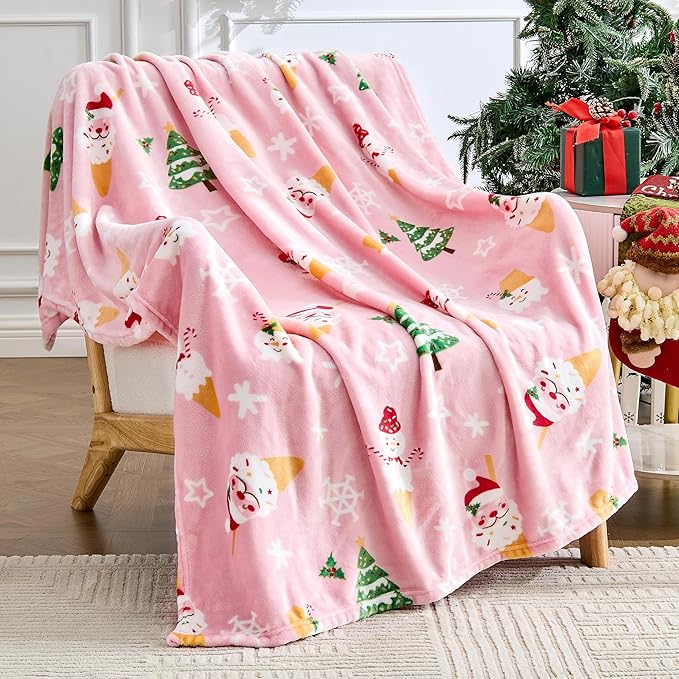 Edenleaf Christmas Blanket Soft Cozy Pink Throws by Edenleaf