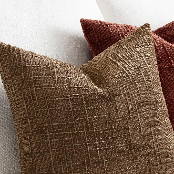 MIULEE Chenille Textured Fall Throw Pillow Covers Toffee 18x18 Set of 2 | - Image 3
