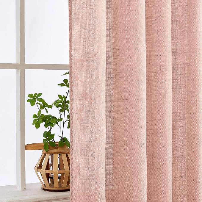 MIULEE Blush Pink Linen Curtains 52x96 Inches Long 2 Panels - Image 5