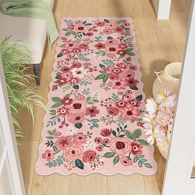DUKINO 2x5 Washable Runner Rug, Floral Non Slip Rug by DUKINO