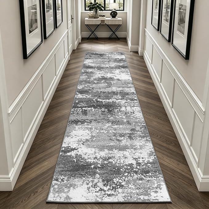 2x10 Hallway Runner Rug for Kitchen Entryway Non Slip Washable Grey | Rug Runner by Acapet