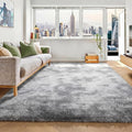 Area Rugs for Bedroom Living Room, 4x6 Tie-Dyed Light Grey Fluffy Shaggy by ONASAR