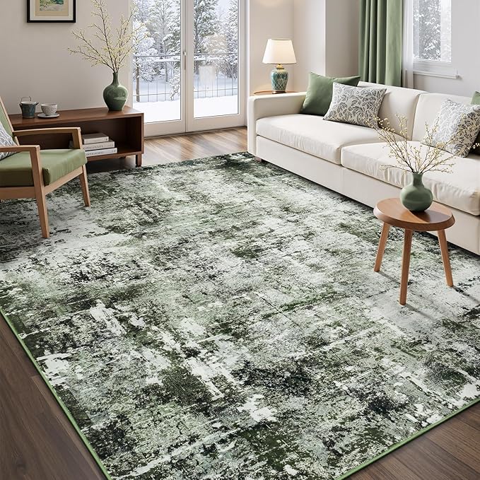 Rugflix 5x7 Area Rugs for Living Room, Washable Dark Green Large Rug | Machine by RugflixAreaRugs