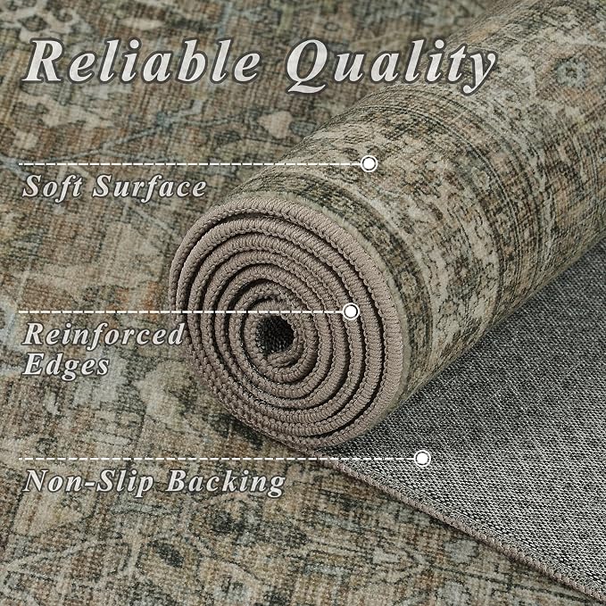 Schweek 6x9 Area Rug Brown Grey Non-Slip Washable Rugs - Image 5