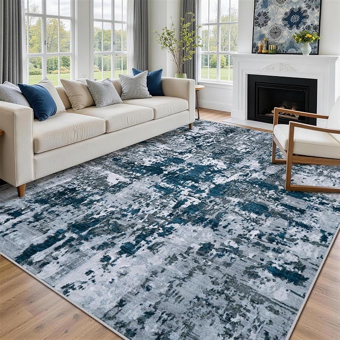 Aelenmu 10x14 Area Rugs for Living Room Washable Dining Room Navy Grey | Modern - Image 3