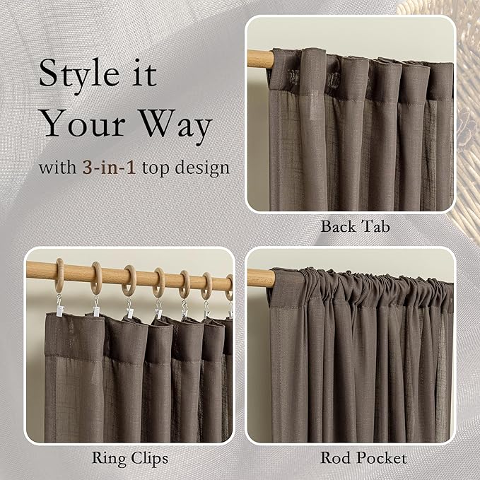 MYSKY HOME Dark Brown Curtains for Beroom Liivng Room 84 Inch Length 2 Panels - Image 4