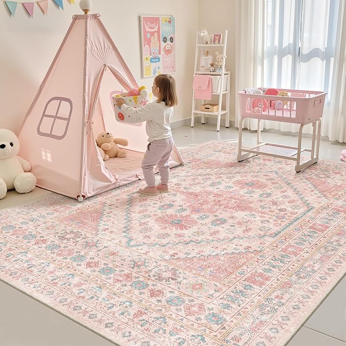 Pink Rugs for Bedroom-5x7 Area Rugs for Living Room, Girls Room | Washable Rugs - Image 4