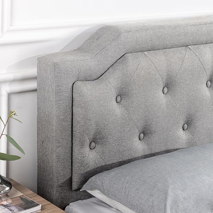 ZINUS Kellen Upholstered Scalloped Platform Bed Frame, Mattress Foundation, Wood Slat Support, No Box Spring Needed, Eco Friendly WonderBox (TM), Easy Assembly, Dark Grey, Queen